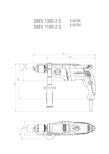Perceuse à percussion Metabo SBEV 1300 2 2 vitesses Mandrin 13 mm - vue 3