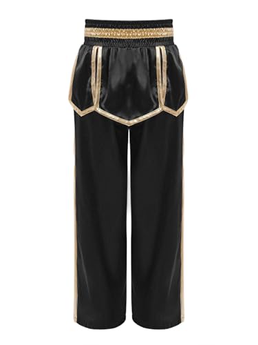 Kids Boys Wide Elastic Waistband Boxing Pants with Irregular Drapes Stage Performance Trousers2