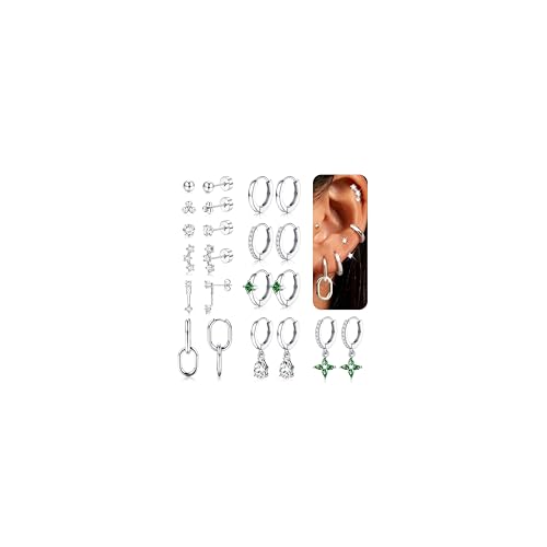 LOYALLOOK 11Pairs Gold Hoop Earrings for Women-Hypoallergenic Surgical Steel Earrings 14K Gold Plated Cartilage Earring Sets for Multiple Piercing Trendy Earring Stacks Flat Back Stud Hoops