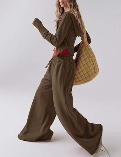 Women's 2pieces Casual Lounge Tracksuit set Workout Sweatpants Athletic Wide Leg Pants with Pockets2