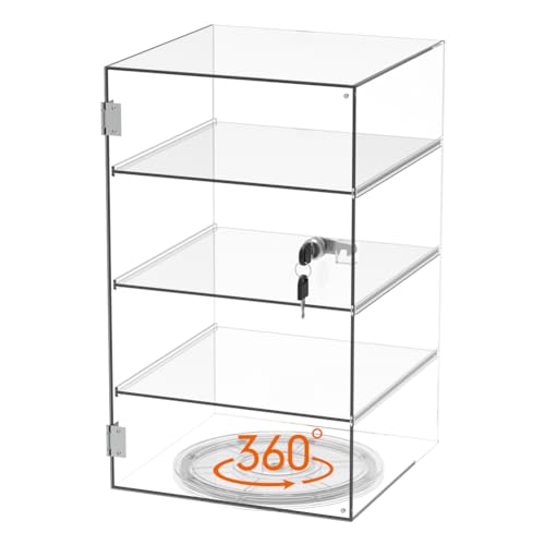 Clear Acrylic Countertop Display Case: 4-Tier Showcase with Lock Key - Detachable Rotating Display Cabinet Suitable for Figures Rock Collectibles(9.45x9.45x18.9inch)
