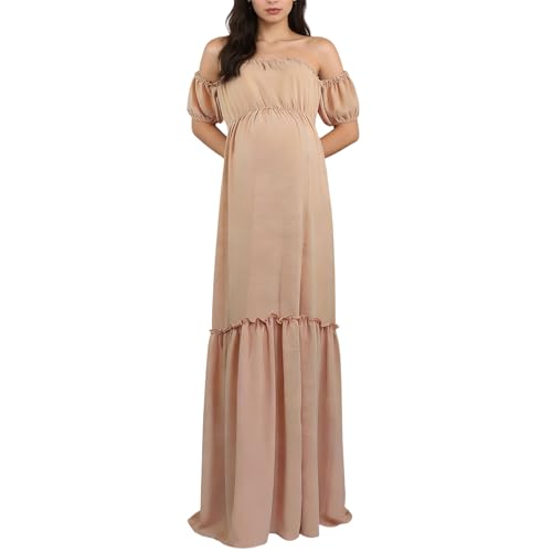 JTQYFI Vestido de maternidad de poliéster transpirable para sesión de fotos de embarazo y ropa cotidiana Mujeres embarazadas, vestido con abertura lateral, cómodo embarazo, albaricoque, Talla única