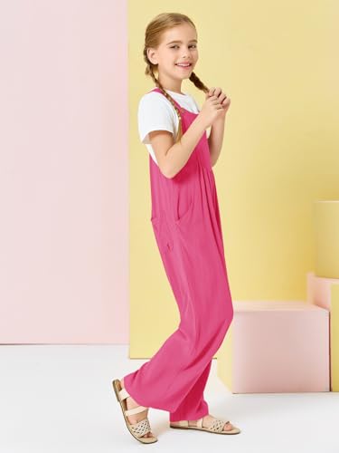 Image of Haloumoning Girls Overalls Kids Casual Sleeveless Wide Leg Jumpsuit Loose Rompers with Pockets 5-14 Years