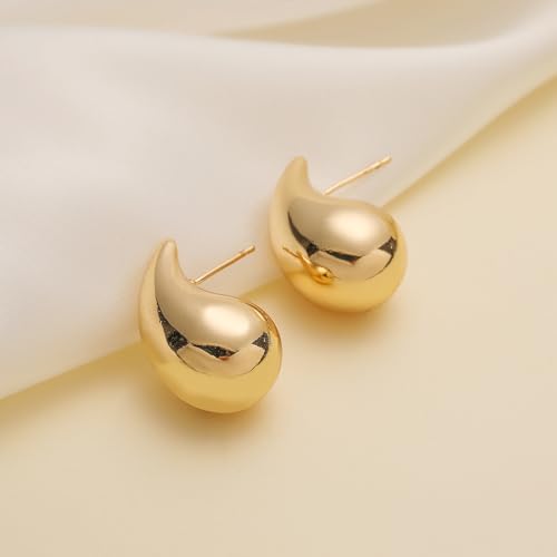Image of Apsvo Chunky 14K Gold Plated Hoop Earrings for Women, Lightweight Waterdrop Hollow Open Hoops, Hypoallergenic Dupes Earrings
