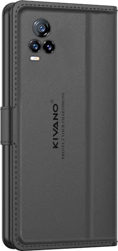 Image of KIVANO LUXE Compatible for Vivo Y73 Luxury Handmade Leather Magnetic Flip Folio Case | Card Holder & Kickstand | Slim Protective Cover | Unisex - Black