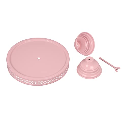 Image of anushkametals Pink Cake Stand Pedestal - 9 inch Top Diameter x 5 inch Height - Decorative Metal Dessert Display Stand for Cakes, Cupcakes & Party Table Decor