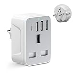 European to uk plug adapter,travel adapter UK to European Plug with 1*USB C & 3*USB A Ports,European Travel Adapter for Germany Spain France Turkey Greece Iceland(Type E/F) (1 pack)