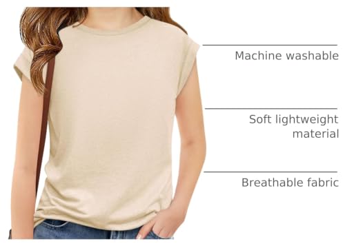 Image of Haloumoning Girls Cap Sleeve T Shirts Kids Summer Crewneck Solid Tops Tees 5-14 Years