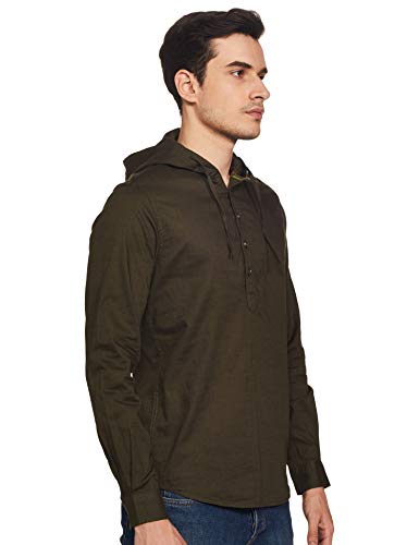 Image of The Indian Garage Co Men Slim Fit Solid Full Sleeves Hooded Casual Shirt