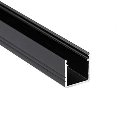 2 m LED-profiel ST10 aluminium zwart voor LED-strips incl. afdekking, voor LED-strips tot 10 mm (zwart, 2m melkachtig)