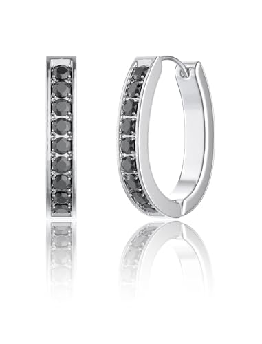 Hoop Earrings for Women & Men 316L Hypoallergenic Stainless Steels black Cubic Zirconia Earrings Small CZ Earrings Fashion Gift(silver)