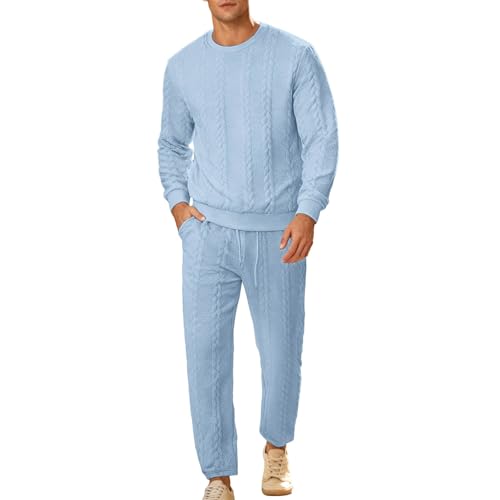 Generisch Traje de casa para hombre, 2 piezas, jacquard, traje de ocio, chándal con bolsillos, holgado, cómodo, traje deportivo, suéter y pantalones, conjunto cálido de fitness, camiseta de manga