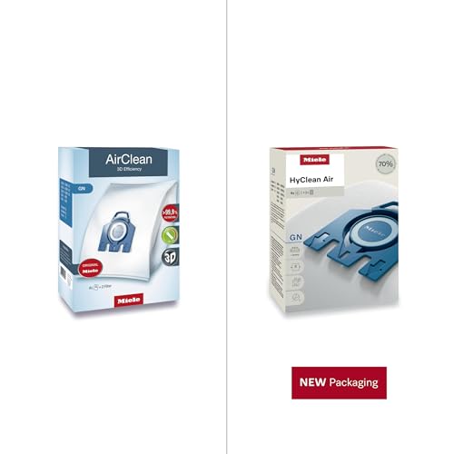 Image of Miele Original GN AirClean 3D Efficiency Vacuum Cleaner Bags for Miele Classic C1, Complete C2 /C3, and S2 /S5 /S8 Vacuum Cleaners, Pack of 4 Dust Bags and 2 Filters - 10123210