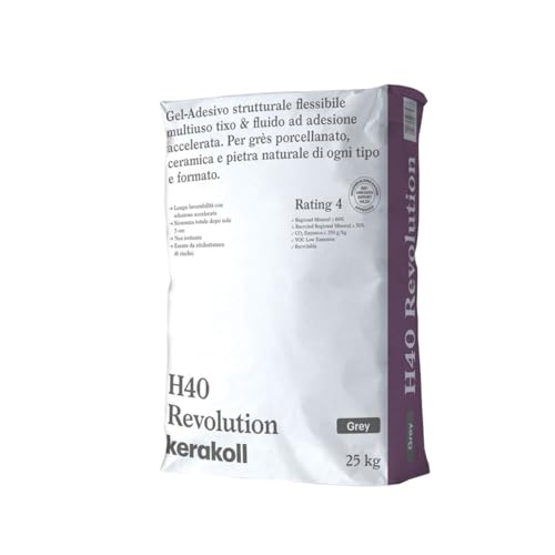 Kerakoll H40 Revolution Adesivo Strutturale Multiuso per Gres Porcellanato Ceramica e Pietra Naturale Colore Grigio Confezione 25kg