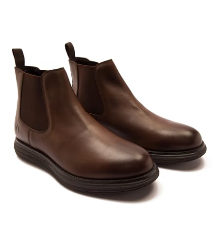 Image of Thomas Crick Men's Genuine Leather Chelsea Boots - Lightweight Sporty EVA Sole with Ortho Comfort Footbed, Slip-On Elastic Side Panels & Modern All-Day Traction