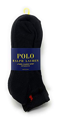 Ralph Lauren Polo Classic Sport 6 Pack half Cushioned sole Men's Socks (Black with Red Horse)3