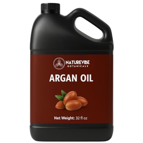 Naturevibe Botanicals Argan Oil 32 Fl oz Cold Pressed Unrefined Pure Moroccan Argan Oil for Hair Skin Face & Massage Natural Carrier Oil for DIY Beauty & Aromatherapy