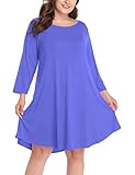 LARACE Women’s 3/4 Sleeve Casual Swing T-Shirt Dresses(2X, Blue)