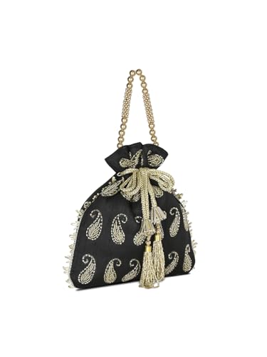 Image of Lavie Signature Women's Ely Paisley Embellished Potli Bags for Ladies & Girls | Women Pouches for Festive Seasons & Wedding | Batwa Bag Bridal Purse | Gift For Women