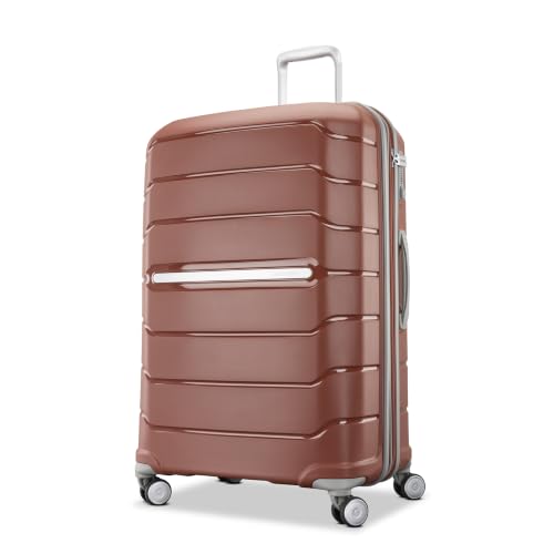 Image of Samsonite Freeform Large Checked Luggage with Dual 360 Spinner Wheels - TSA Lock, Airline-Approved - Lightweight Durable Polypropylene Expandable Hardshell - Burnt Orange