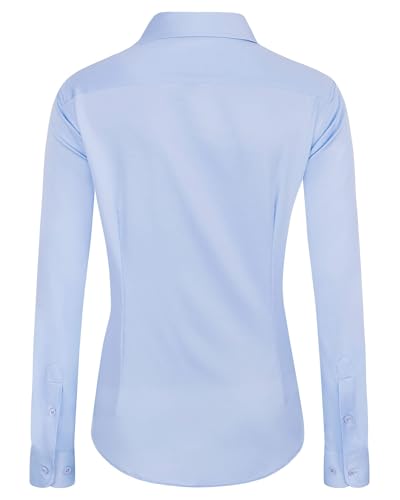 J.VER Hemd Damen Leichte Klassische Bluse Comfort Fit Baumwolle Stretch Blouse Langarm für Party Social Club Frauen,Himmelblau,M