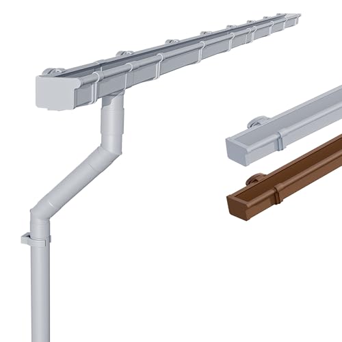 INEFA Dachrinnen Set Gartenhaus, Carport, Terrasse, NW83 / 83mm Kastenrinne 5m Grau 1 Dachseite, Regenrinne PVC für Pultdach, Made in Germany