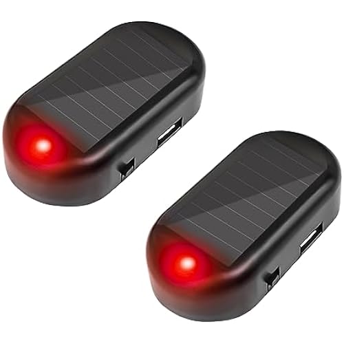 2PCS Car Solar Power Simulated Dummy Alarm, Anti-Theft LED Flashing Security Light Fake Lamp, Auto Warning Interior Safety Lights with USB Charger Port, Car Accessories for Most Cars (Red/2PCS)