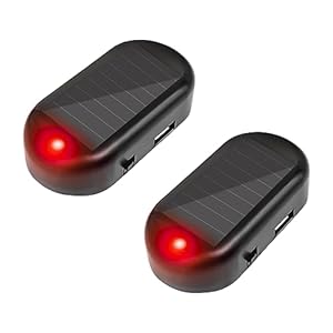 2PCS Car Solar Power Simulated Dummy Alarm, Anti-Theft LED Flashing Security Light Fake Lamp, Auto Warning Interior Safety Lights with USB Charger Port, Car Accessories for Most Cars (Red/2PCS)