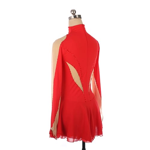Vestido de patinação artística, simples costura vermelha mangas compridas competição de patinação ar