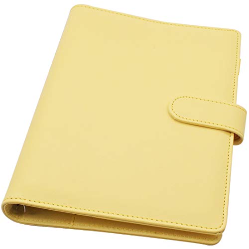 A5 PU Cuir Ordinateur Portable - ZSWQ Classeur à Anneaux en Cuir PU avec 6 Anneaux Ronds, pour A5 Filler Paper, Rechargeable pour Agenda de Remplissage, 1pcs(Jaune) Cover