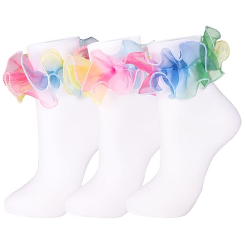 NiceBaby Women's Big Ruffle Socks Double Lace Turn Cuff (Size 9-11)