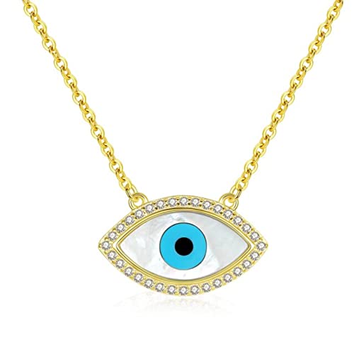 Collier en Argent Sterling 925, finition or avec nacre fine et amulette œil protecteur