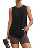 PINSPARK Sport Top Damen Ärmelloses Sporttop Sommer UPF 50+ UV Shirt Leichte Yoga Tank Top Schnelltrocknend Fitness Laufshirt Atmungsaktiv Trainingsshirt Schwarz M