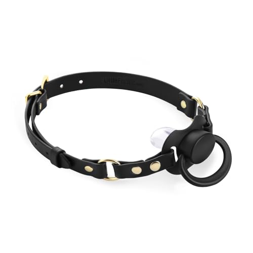 Littleforbig Leather Adjustable Strap Gen II Pacifier & Gag Set Black