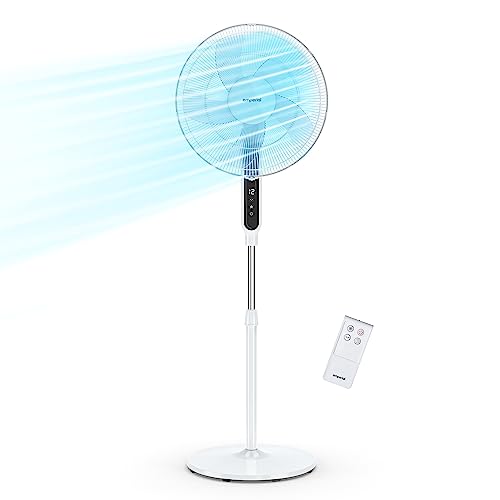 Emperial 16 Pedestal Fan | DC Motor Quiet Standing Fan | 12 Speeds, 12H Timer with Remote Control and LED Display, 90° Oscillation - Energy Saving Cooling Fan for Homes, Offices and Bedrooms