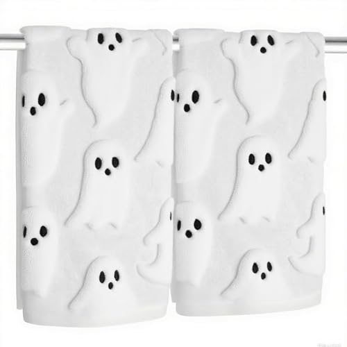 Xkdamai 2 Pack Halloween Hand Towels 100% Cotton Jacquard Ghost