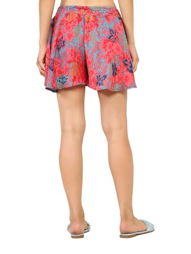 Image of KE KANHA EXPORTS Women's Boho Printed Viscose Flared Shorts | Skort‑Style Silhouette | Elastic Waist with Tassel Drawstring | Lightweight Summer Casual