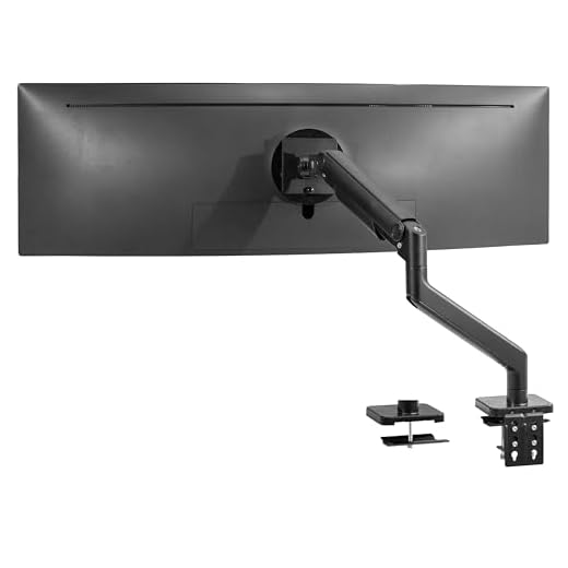 VIVO Braço de monitor de jogos único de alumínio premium para telas Ultrawide de até 124 cm e 20 kg, suporte de mesa resistente, altura pneumática, VESA máximo 100 x 100, preto, STAND-V100D