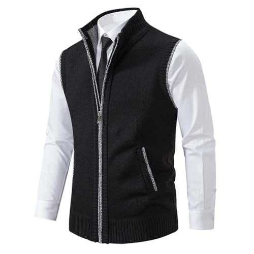 Men Stand Collar Solid Knitted Sleeveless Sweatercoat Single Breasted Zipper Cardigan2