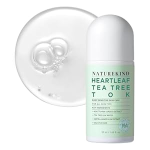 NATUREKIND Heartleaf Tea Tree Tok, Soothing Toner Serum, Centella Asiatica, Korean Facial Skincare for Pore Control, Calming, Nourishing. 50ml, 1.69 fl. oz.