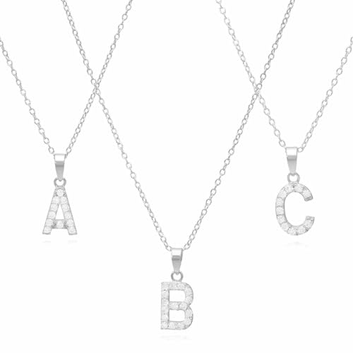 WJD Exclusives Sterling Silver CZ Initial Pendant Chain 18" V
