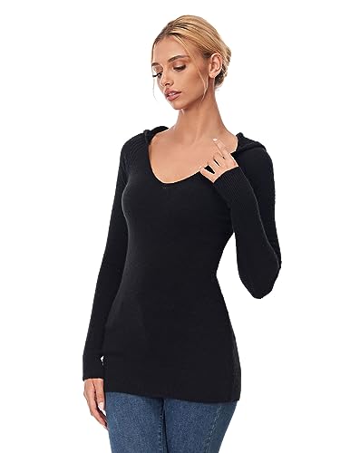 Image of AmelieBoutik Women Hooded V Neck Raglan Long Sleeve Sweater Knit Top