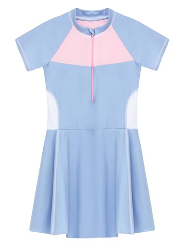 Yartina Kids Girls One Piece Swimsuit Short Sleeve Swimming Dress Quickly Dry Swimwear Bathing Suit4
