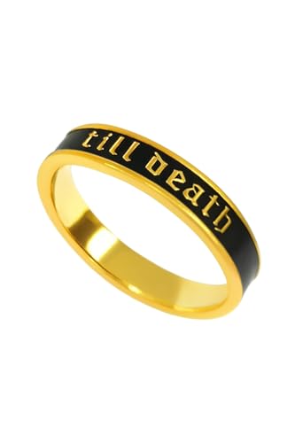 4mm 6mm Pair Set Black Enamel Band Ring with 'Till Death' Engraving, 925 Sterling Silver Valentine's Day Couple Gift, Enamel Ring For Men And women, Wedding And Anniversary Couple Gift4