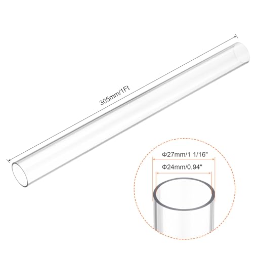 QUARKZMAN 305mm Länge PC Transparent Rohr, ID 24mm x OD 27mm Rund Kunststoffrohr für Garten, Aquarium, Wasserleitung