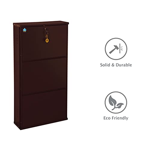 Image of DELITE KOM 20 Inch Wide, 3 Shelf Metal Shoe Rack Wall Mounted for Home with Central Lock | Holds Upto 8 Shoes or 12 Slippers Pair | 1 Year Warranty | (41 x 20 x 5 Inch, Coffee) | DIY | Space Saving