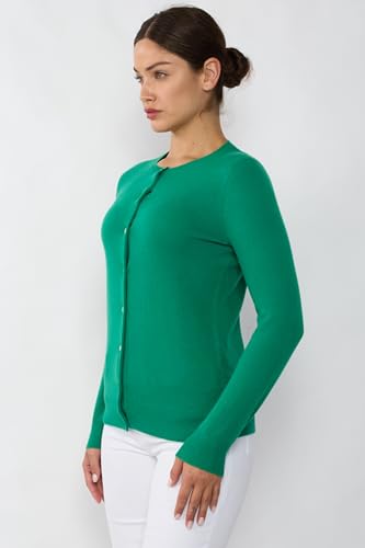 Image of JENNIE LIU Women's 100% Cashmere Button Front Long Sleeve Crewneck Cardigan Sweater