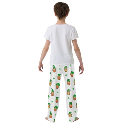 Gnome with Shamrock Boys Long Pants Soft Trousers Elastic Waist Kids Lounge Bottoms with Pockets S-XL3