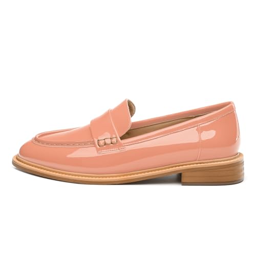 Image of JUSTDANNI Loafers for Women Slip On Shoes with Round Toe 1.2-Inch Low Chunky Block Heel Patent Comfortable Casual Dress Pump Shoes for Wedding Party Work Shopping Dating