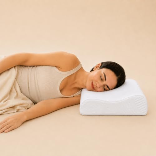 Image of kasiemobi Contour 100% Natural Latex Pillow Dual Height Support | White Color, Soft Knitted Fabric Zipper Cover | Side and Back Sleepers, Neck and Spine Alignment | Unisex, Breathable